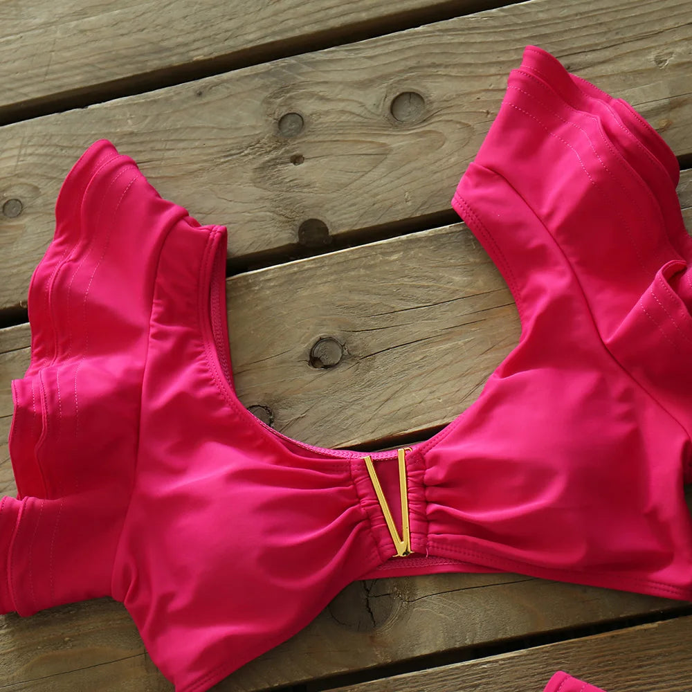 Two-Pieces Women Floral 2025 Push-Up Padded Bra Ruffles Bandage Bikini Set Swimsuit Swimwear Bathing Suit Beachwear Biquini
