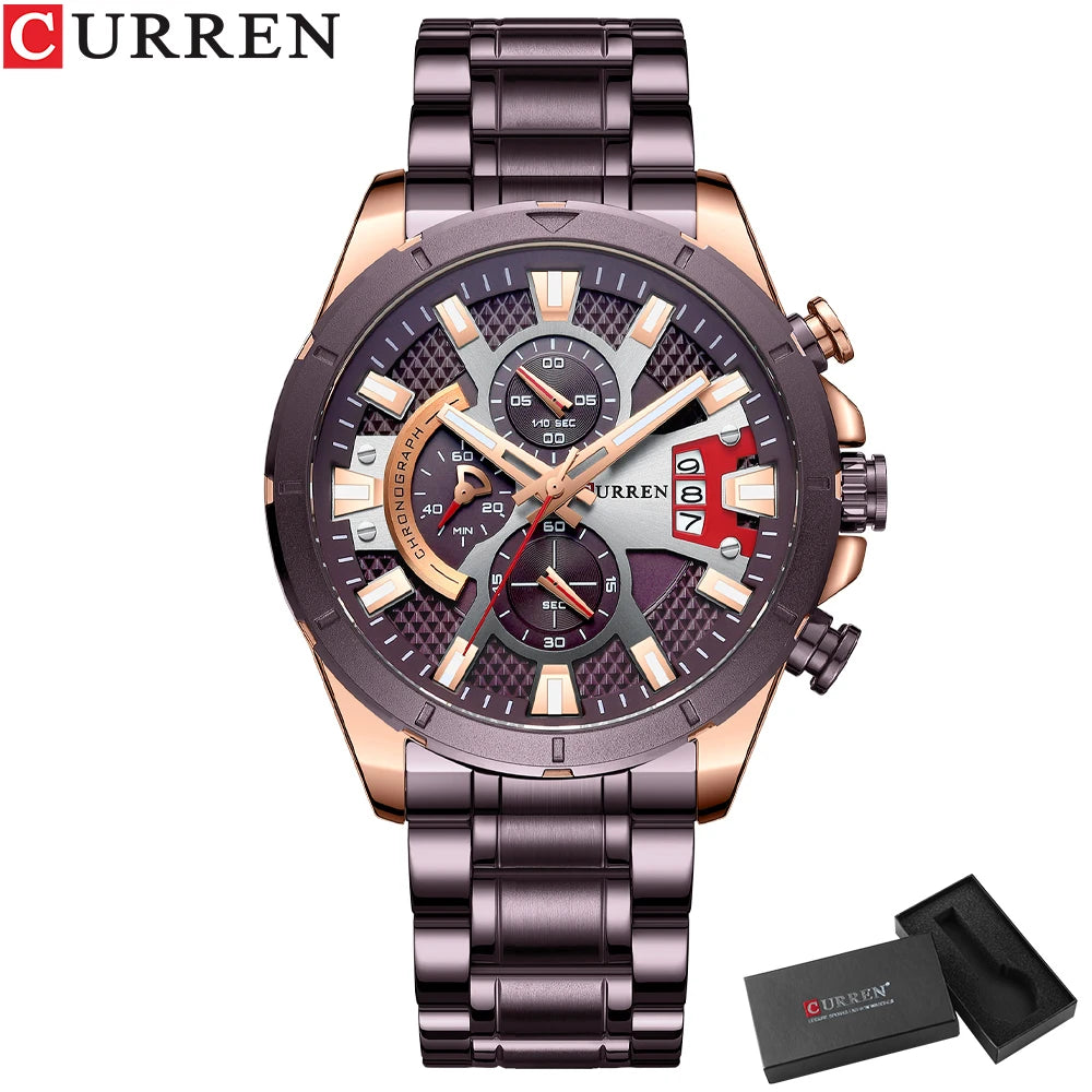 CURREN Watches Mens Top Brand Luxury Casual Steel Quartz Business Clock Male Sport Waterproof Date Chronograph reloj hombre