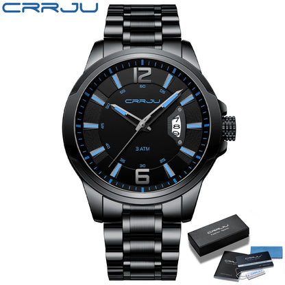 CRRJU Mens Watches Luxury Stainless Steel Business Man Watch  Classic Calendar Waterproof Quartz Watch for Men Relogio Masculino