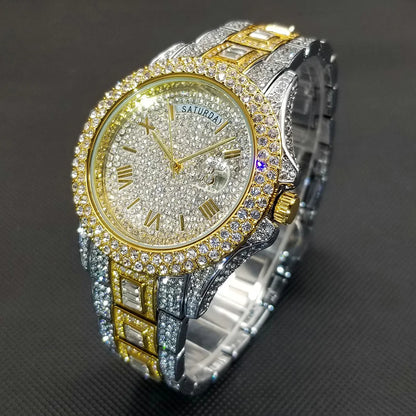 Full Iced Out Watch For Men Luxury Gold Hip Hop Diamond Quartz Mens Watches Waterproof Day Date Clock Best Selling Product 2023