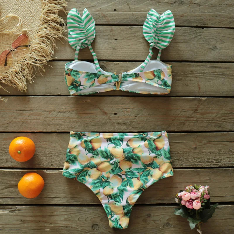 Two-Pieces Women Floral 2025 Push-Up Padded Bra Ruffles Bandage Bikini Set Swimsuit Swimwear Bathing Suit Beachwear Biquini
