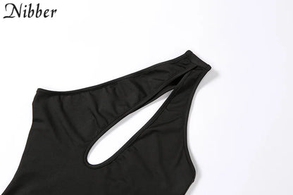 Nibber Sexy Beach Hollow Out Bodysuit 2021 Women Summer One Shoulder Elastic Slim Skinny Swimsuit Bodysuit Streetwear Outfit Hot