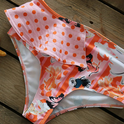 Two-Pieces Women Floral 2025 Push-Up Padded Bra Ruffles Bandage Bikini Set Swimsuit Swimwear Bathing Suit Beachwear Biquini