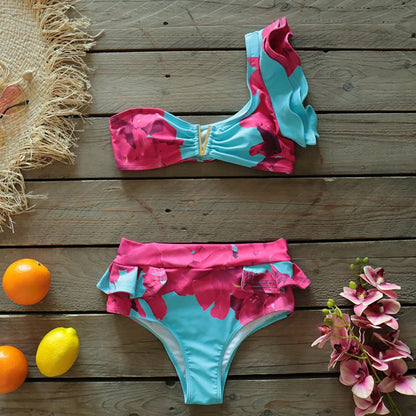 Two-Pieces Women Floral 2025 Push-Up Padded Bra Ruffles Bandage Bikini Set Swimsuit Swimwear Bathing Suit Beachwear Biquini