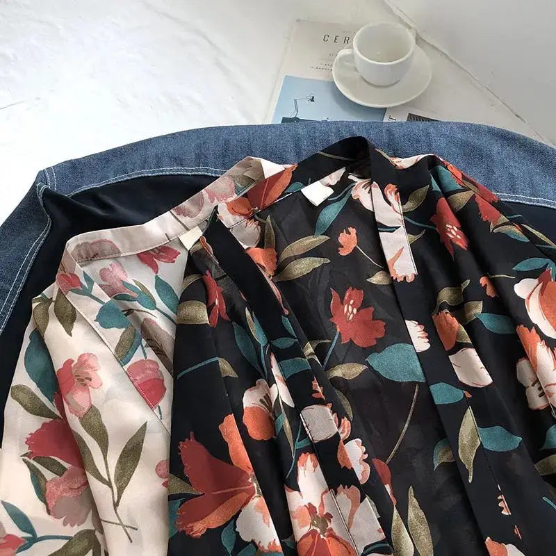 summer Chiffon Cover-ups ladies floral shirts blouses bohemia scarfs Beach Wear Kimono Dress For Women Swimsuit