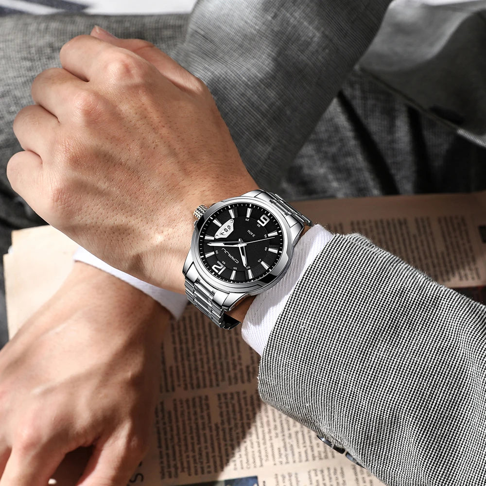 CRRJU Mens Watches Luxury Stainless Steel Business Man Watch  Classic Calendar Waterproof Quartz Watch for Men Relogio Masculino