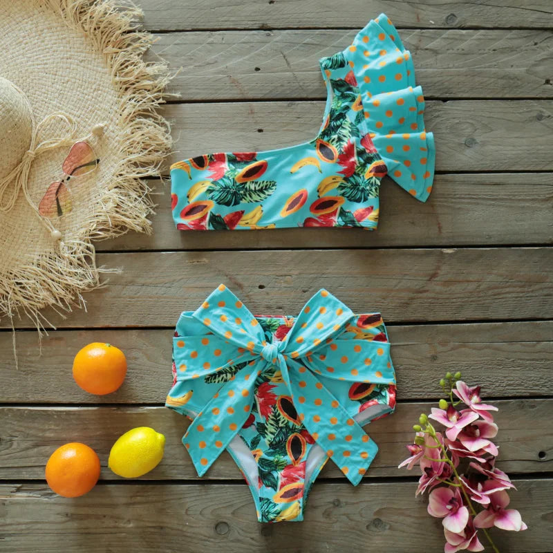 Two-Pieces Women Floral 2025 Push-Up Padded Bra Ruffles Bandage Bikini Set Swimsuit Swimwear Bathing Suit Beachwear Biquini