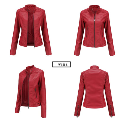 Faux Leather Jacket Women 2026 Autumn Spring Women's Moto Biker Jacket Red Black Coat Brown Purple Blue 3xl 4xl Coffee XS Beige