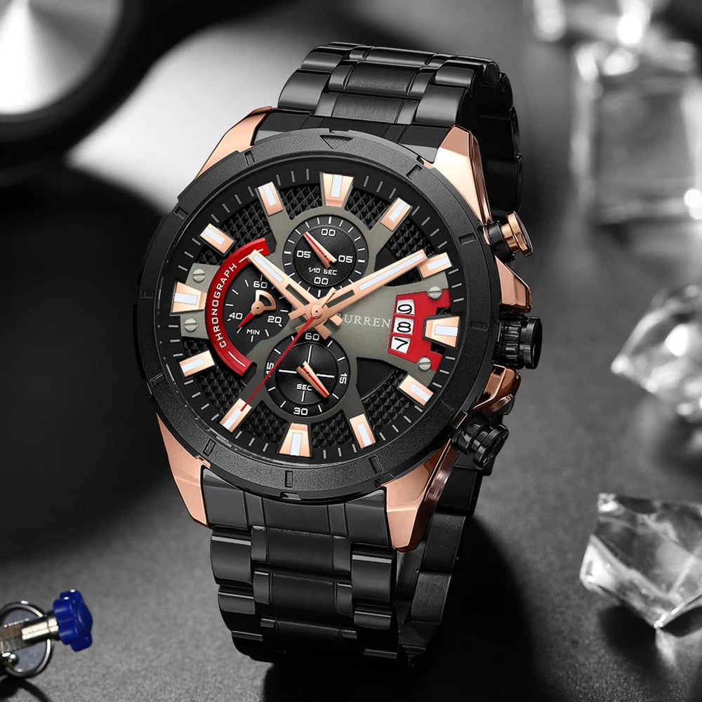 CURREN Watches Mens Top Brand Luxury Casual Steel Quartz Business Clock Male Sport Waterproof Date Chronograph reloj hombre