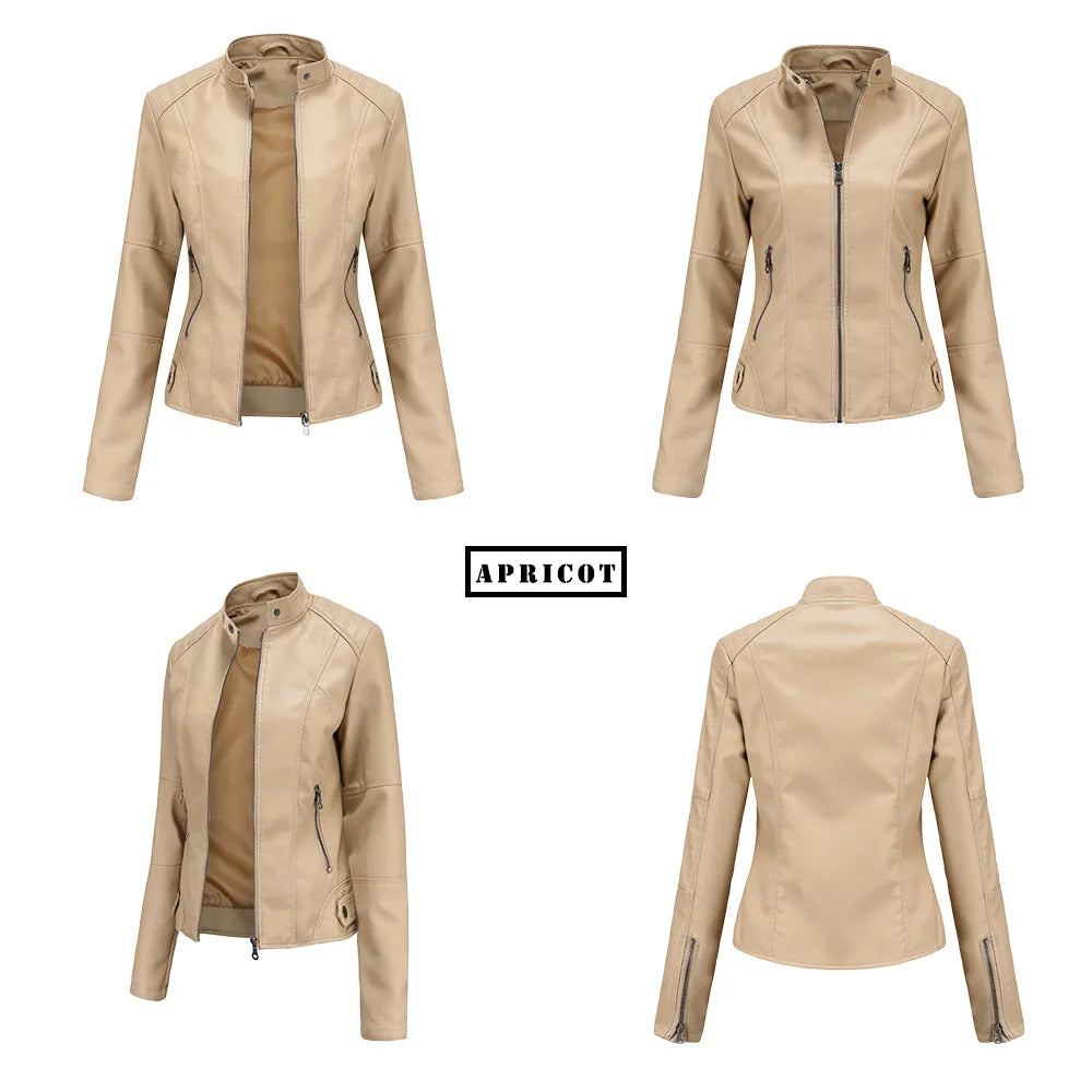 Faux Leather Jacket Women 2026 Autumn Spring Women's Moto Biker Jacket Red Black Coat Brown Purple Blue 3xl 4xl Coffee XS Beige