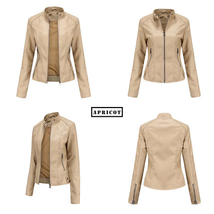 Faux Leather Jacket Women 2026 Autumn Spring Women's Moto Biker Jacket Red Black Coat Brown Purple Blue 3xl 4xl Coffee XS Beige