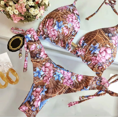 2022 Bikini Set Women Swimwear Push Up Swimsuit Bottom Print Brazilian Biquini Bathing Suit Swim Wear Beach