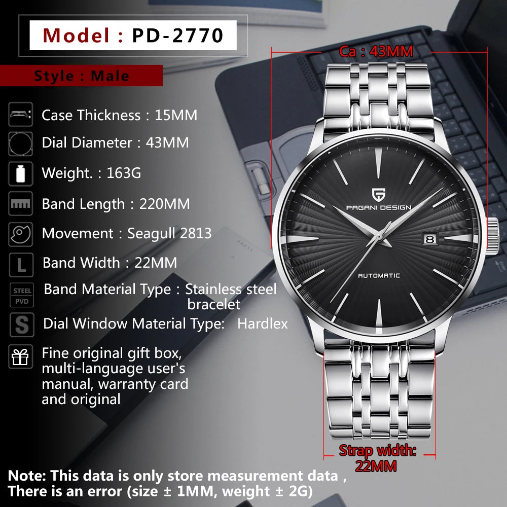 2026 New PAGANI DESIGN Men's Mechanical Watches Top Brand Luxury Automatic Watch For Men Stainless Steel Sports Waterproof Clock