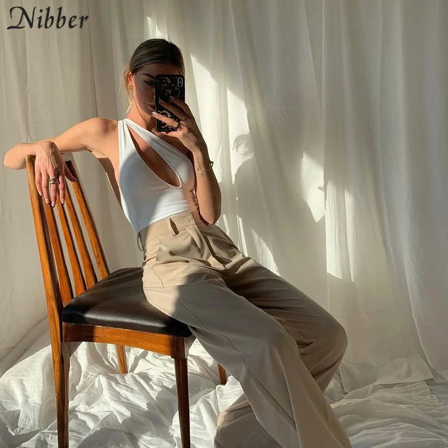 Nibber Sexy Beach Hollow Out Bodysuit 2021 Women Summer One Shoulder Elastic Slim Skinny Swimsuit Bodysuit Streetwear Outfit Hot