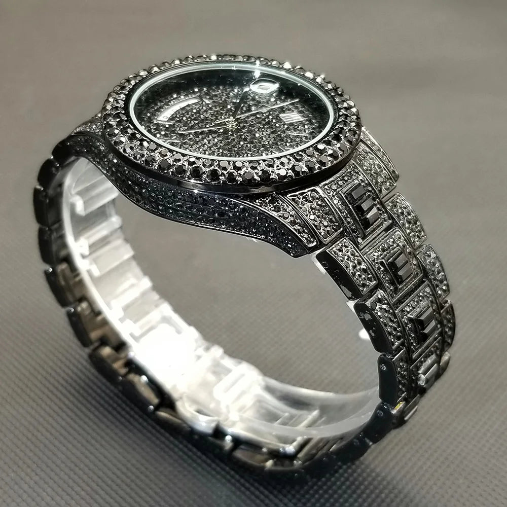 Full Iced Out Watch For Men Luxury Gold Hip Hop Diamond Quartz Mens Watches Waterproof Day Date Clock Best Selling Product 2023