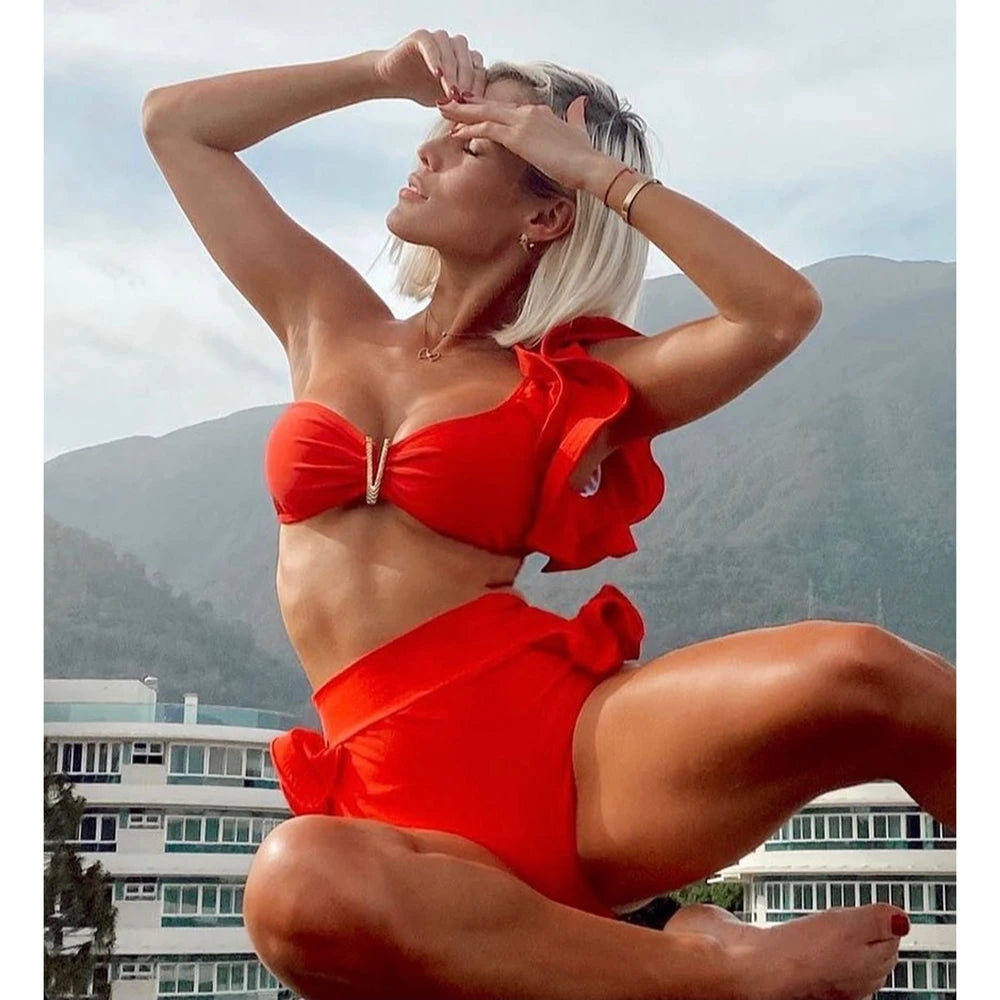 Two-Pieces Women Floral 2025 Push-Up Padded Bra Ruffles Bandage Bikini Set Swimsuit Swimwear Bathing Suit Beachwear Biquini