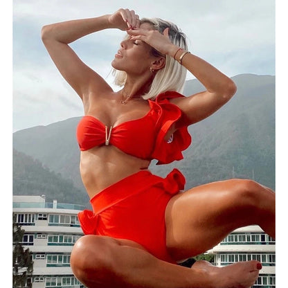 Two-Pieces Women Floral 2025 Push-Up Padded Bra Ruffles Bandage Bikini Set Swimsuit Swimwear Bathing Suit Beachwear Biquini
