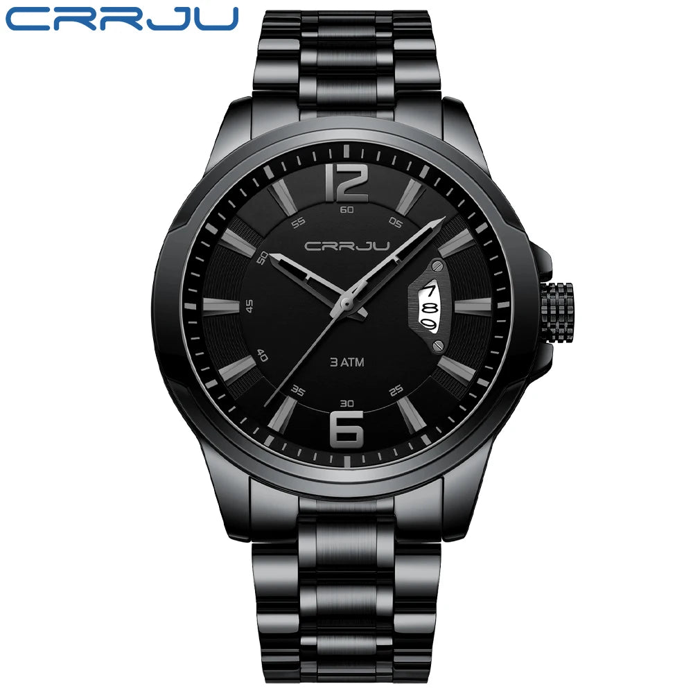 CRRJU Mens Watches Luxury Stainless Steel Business Man Watch  Classic Calendar Waterproof Quartz Watch for Men Relogio Masculino