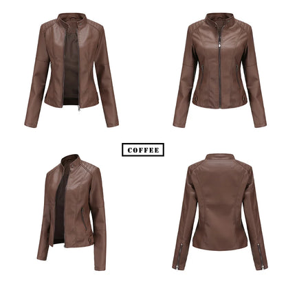 Faux Leather Jacket Women 2026 Autumn Spring Women's Moto Biker Jacket Red Black Coat Brown Purple Blue 3xl 4xl Coffee XS Beige