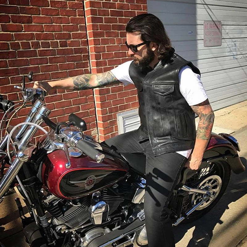 Men Motorcycle Spring Jackets SOA Punk Black Motorbike Gilet Sons of Anarchy Leather Moto Jacket Vest