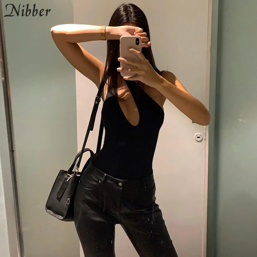 Nibber Sexy Beach Hollow Out Bodysuit 2021 Women Summer One Shoulder Elastic Slim Skinny Swimsuit Bodysuit Streetwear Outfit Hot