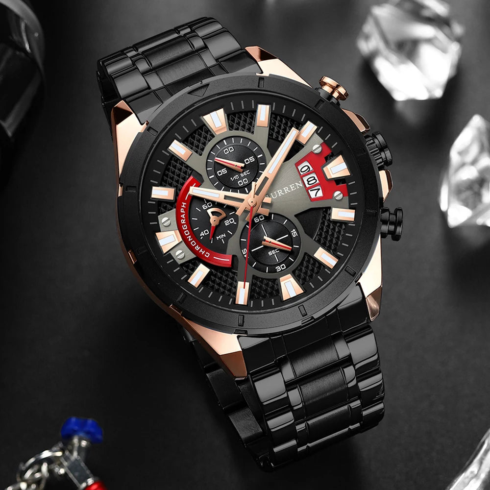 CURREN Watches Mens Top Brand Luxury Casual Steel Quartz Business Clock Male Sport Waterproof Date Chronograph reloj hombre