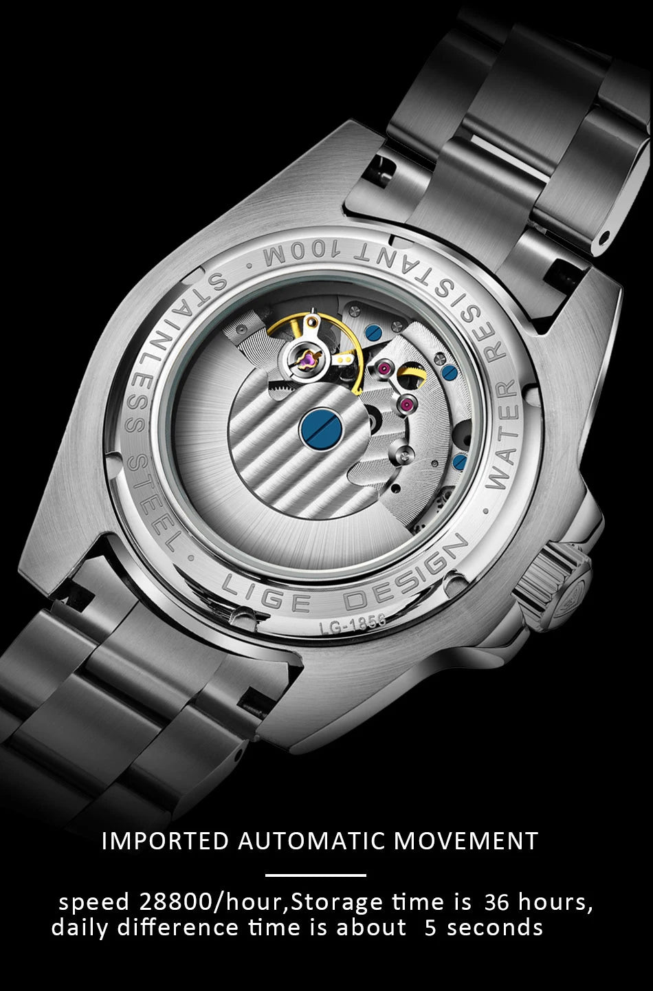 2026 LIGE Watch Men Automatic Mechanical Tourbillon Clock Fashion Military Watches Men Stainless Steel 100ATM Waterproof Watches