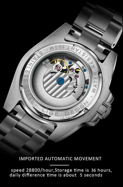 2026 LIGE Watch Men Automatic Mechanical Tourbillon Clock Fashion Military Watches Men Stainless Steel 100ATM Waterproof Watches