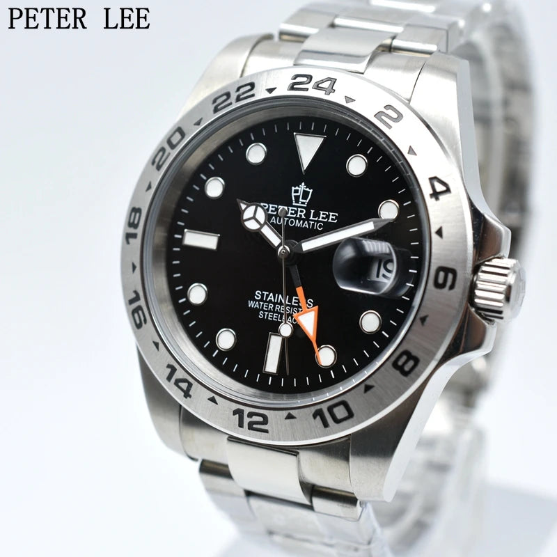 Original Luxury Men's Watches Automatic Movement Luminous Hand Wind Mechanical Watch Stainless Steel GMT Silver Male Gifts Watch