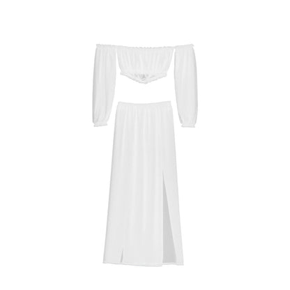 NEW Women Beach 2pcs Bikini Cover-Ups Swimsuit Off Shoulder Top+High Waist Dresss Sexy Ladies Swimming Cover Up Bathing Suit