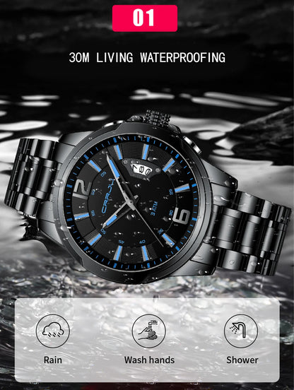 CRRJU Mens Watches Luxury Stainless Steel Business Man Watch  Classic Calendar Waterproof Quartz Watch for Men Relogio Masculino