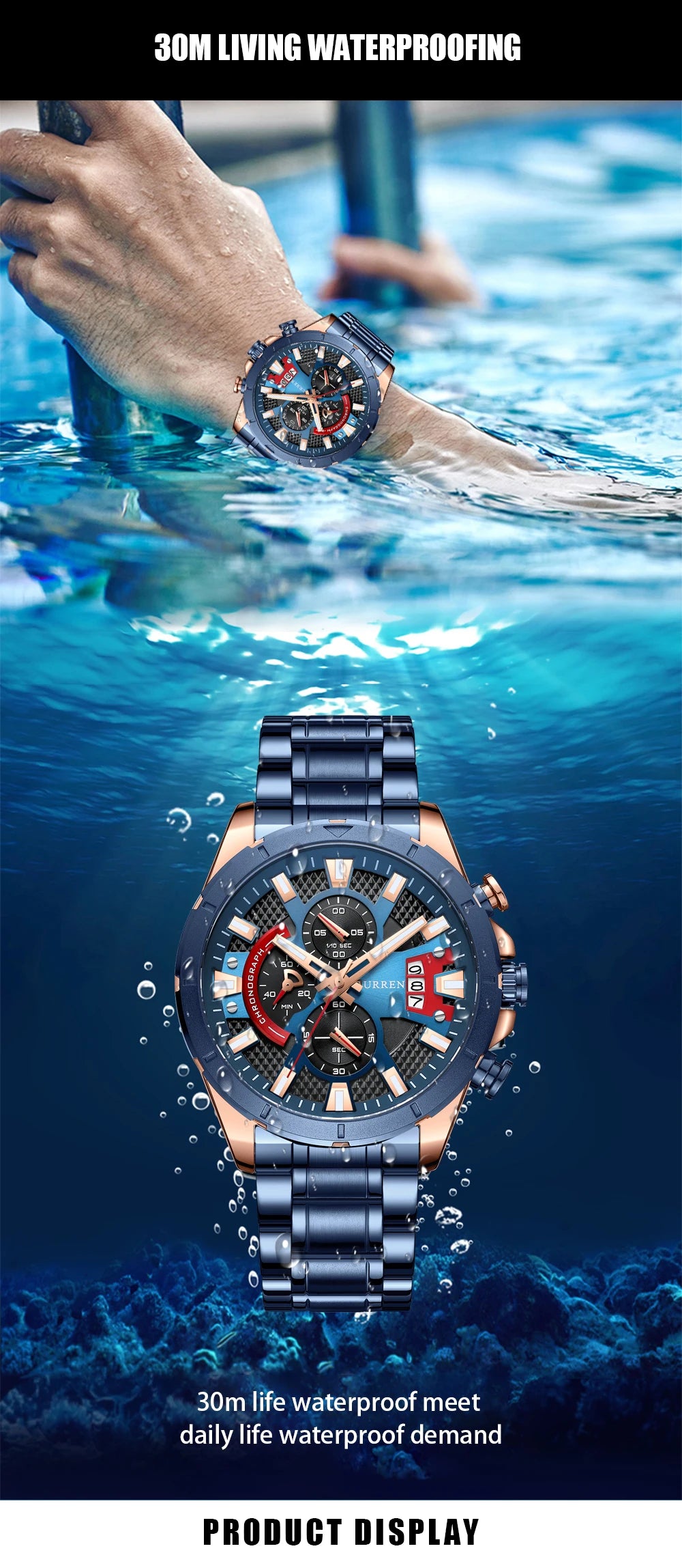 CURREN Watches Mens Top Brand Luxury Casual Steel Quartz Business Clock Male Sport Waterproof Date Chronograph reloj hombre