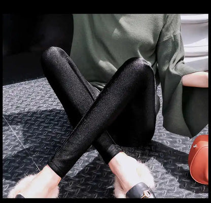 Autumn Winter Thick Leggings Fashion Solid Slim Pants Lady fleece Warm Leggings Casual Black Shiny High Waist Leggings