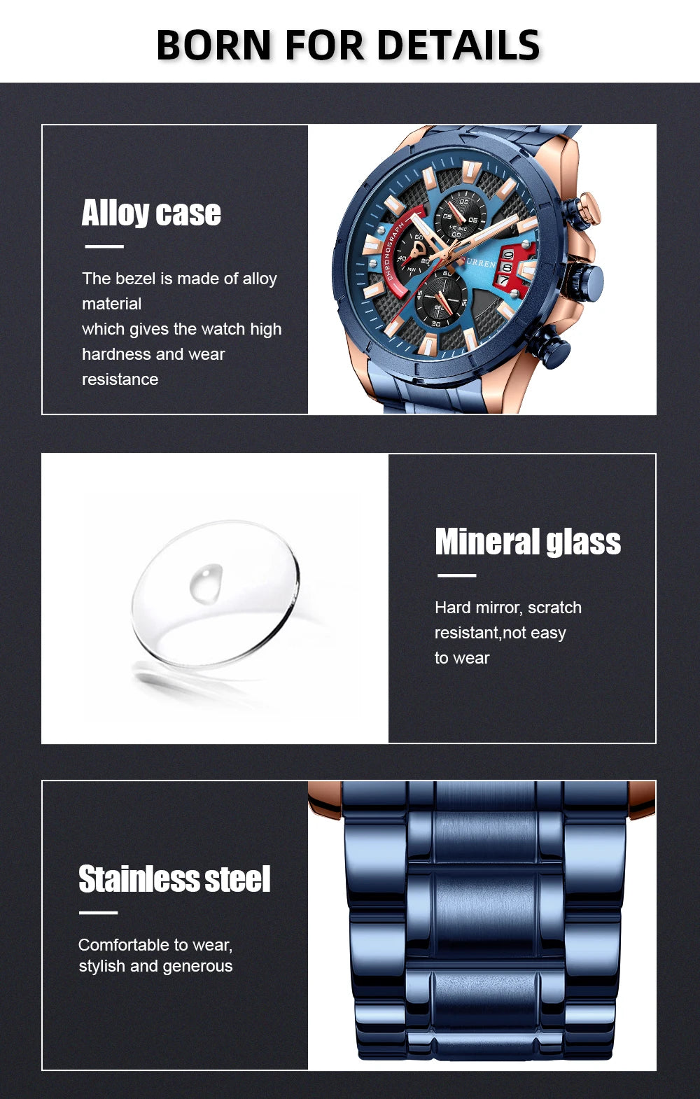 CURREN Watches Mens Top Brand Luxury Casual Steel Quartz Business Clock Male Sport Waterproof Date Chronograph reloj hombre