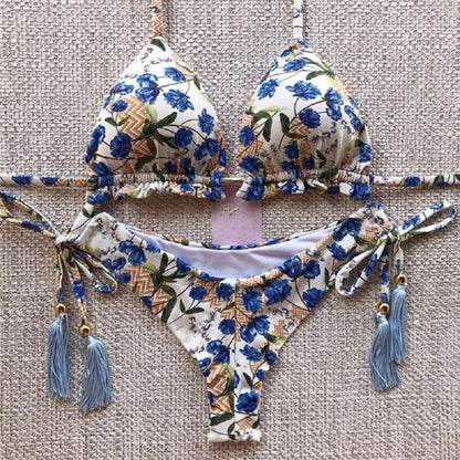 RUOTONGSEPT Sexy Micro Bikinis Set 2024 New Swimsuit Women Feather Print Bandage Swimwear Female Bathing Suit Brazilian Biquinis