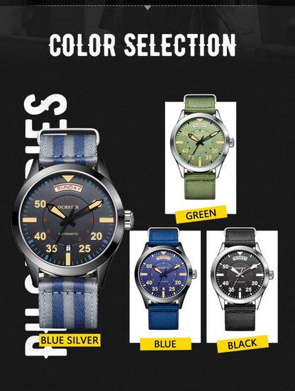 OCHSTIN New Top Brand Automatic Mechanical Watches for Men Military Nylon Strap Pilot Watch Male Auto Date Day Relogio Masculino