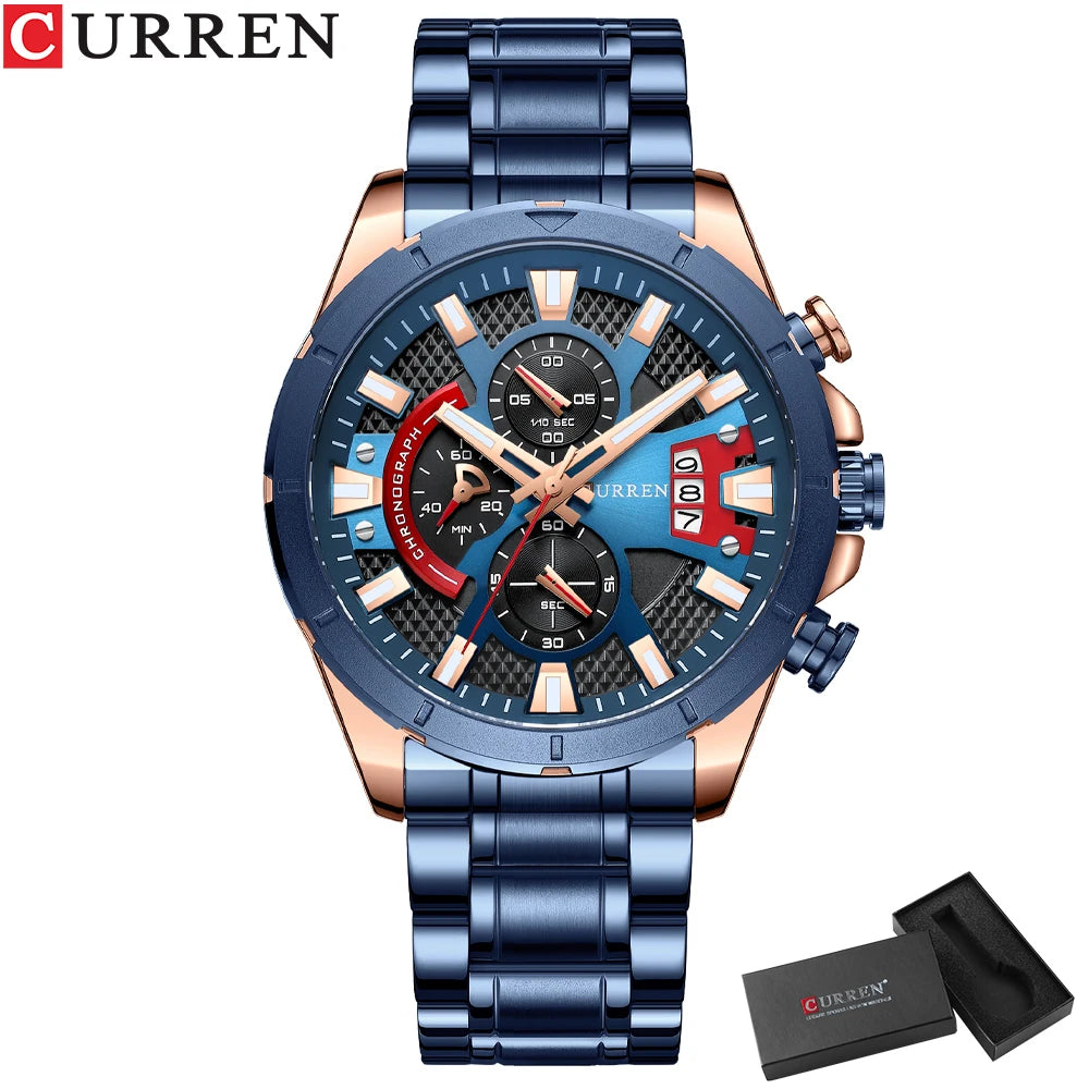 CURREN Watches Mens Top Brand Luxury Casual Steel Quartz Business Clock Male Sport Waterproof Date Chronograph reloj hombre