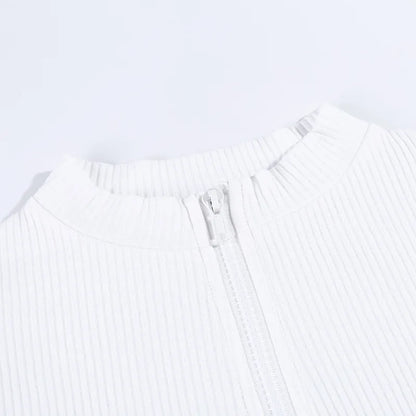 New Fashion Slim Fit Zipper T-shirt Women Female Bustier Corset Tops High Neck Women Crop Top Tee Solid Shirt White