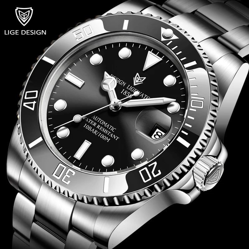 2026 LIGE Watch Men Automatic Mechanical Tourbillon Clock Fashion Military Watches Men Stainless Steel 100ATM Waterproof Watches