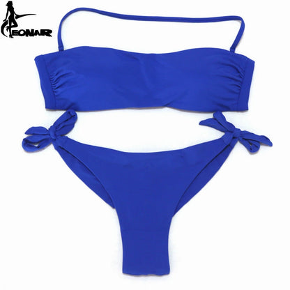 EONAR Bikini 2025 Solid Women Swimsuit  Brazilian Cut Bottom Bikini Set Push Up Swimwear Femme Bathing Suits Sport Beach Wear