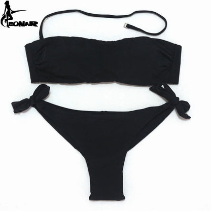 EONAR Bikini 2025 Solid Women Swimsuit  Brazilian Cut Bottom Bikini Set Push Up Swimwear Femme Bathing Suits Sport Beach Wear