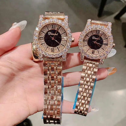 2019 Fashion Top Brand Luxury Fully Diamond Women Watches Quartz Waterproof Stainless Steel Roman Face Wrist Watches For Women