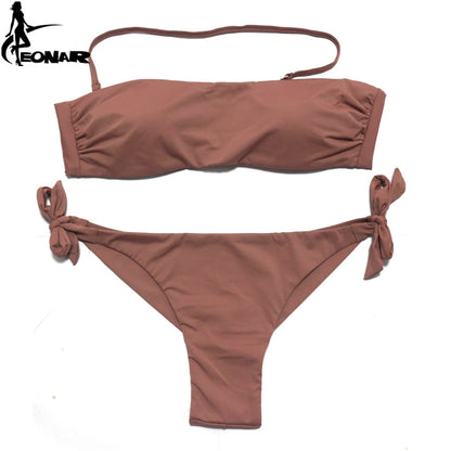 EONAR Bikini 2025 Solid Women Swimsuit  Brazilian Cut Bottom Bikini Set Push Up Swimwear Femme Bathing Suits Sport Beach Wear