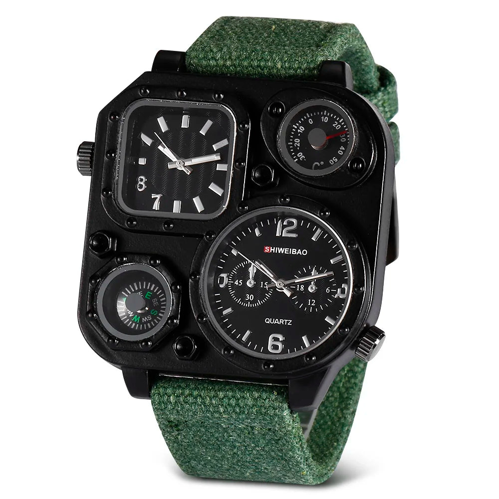 Quartz Mens Watches Top Brand Luxury Canvas Strap Sports Wrist Watch For Men Daul Times Military Relogio Masculino Quartz-watch