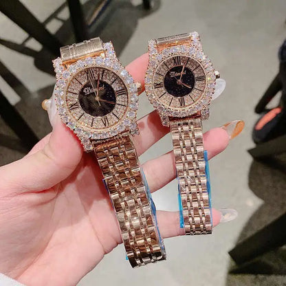 2019 Fashion Top Brand Luxury Fully Diamond Women Watches Quartz Waterproof Stainless Steel Roman Face Wrist Watches For Women