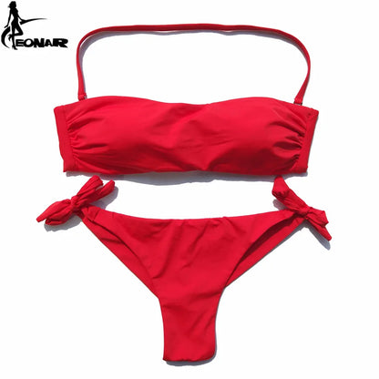 EONAR Bikini 2025 Solid Women Swimsuit  Brazilian Cut Bottom Bikini Set Push Up Swimwear Femme Bathing Suits Sport Beach Wear