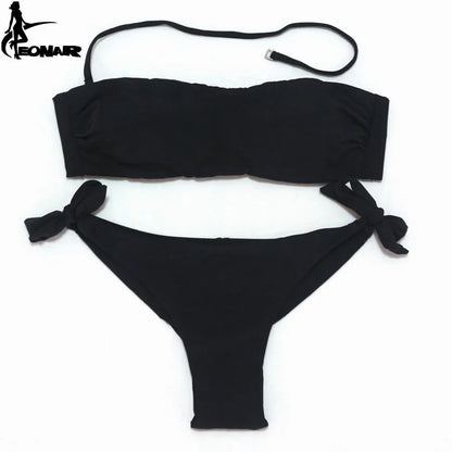 EONAR Bikini 2025 Solid Women Swimsuit  Brazilian Cut Bottom Bikini Set Push Up Swimwear Femme Bathing Suits Sport Beach Wear