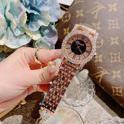 2019 Fashion Top Brand Luxury Fully Diamond Women Watches Quartz Waterproof Stainless Steel Roman Face Wrist Watches For Women