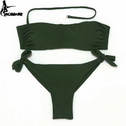 EONAR Bikini 2025 Solid Women Swimsuit  Brazilian Cut Bottom Bikini Set Push Up Swimwear Femme Bathing Suits Sport Beach Wear
