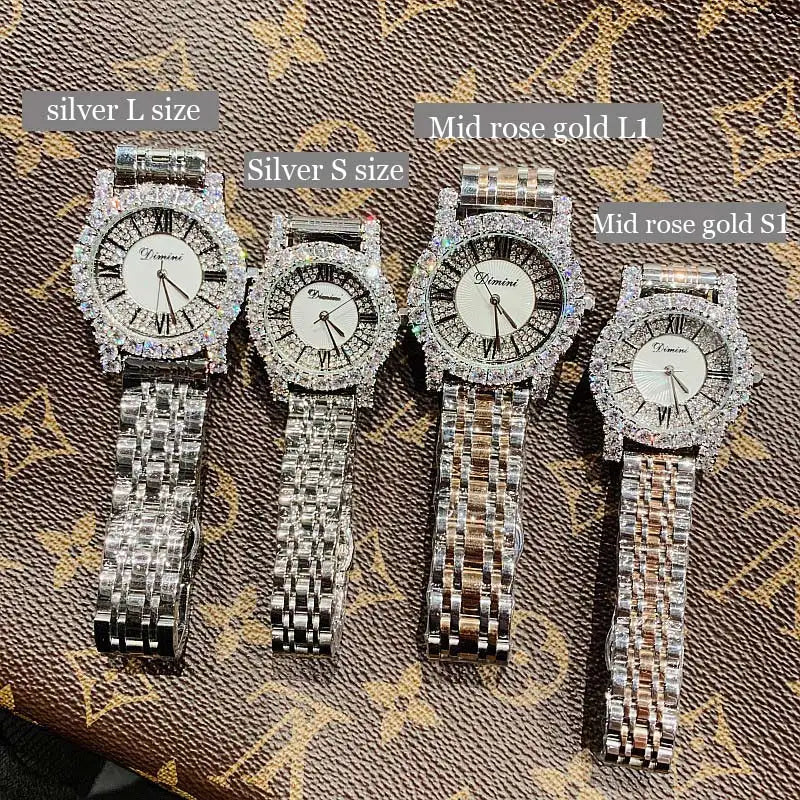 2019 Fashion Top Brand Luxury Fully Diamond Women Watches Quartz Waterproof Stainless Steel Roman Face Wrist Watches For Women